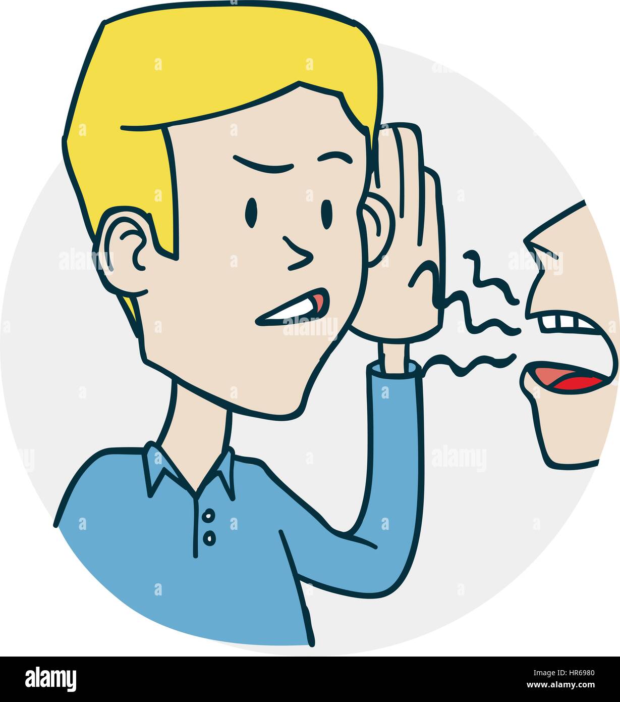 Man tries to hear the stories. Problems with hearing and deafness