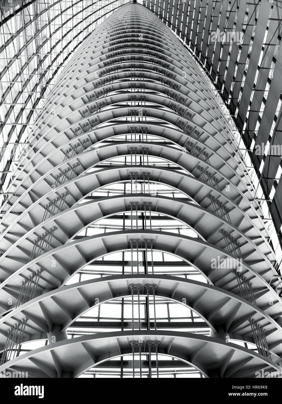 Black and white picture of abstract looking modern roof construction Stock Photo