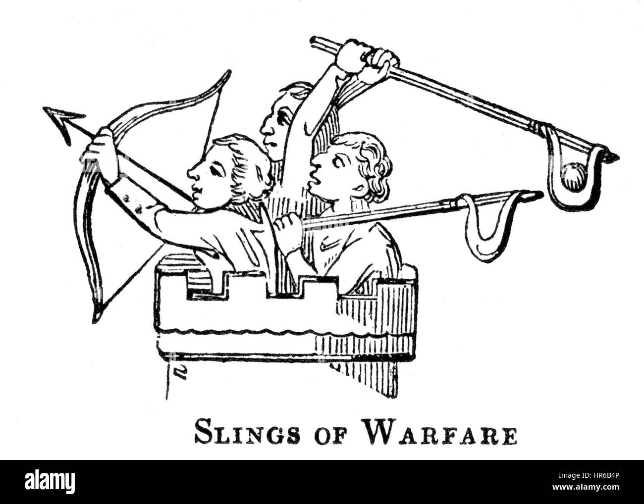 An illustration of Slings of Warfare scanned at high resolution from a book printed in 1831. Believed copyright free. Stock Photo