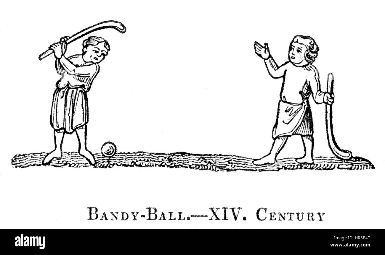 An illustration of Bandy Ball in the 14th Century scanned at high resolution from a book printed in 1831. Believed copyright free. Stock Photo