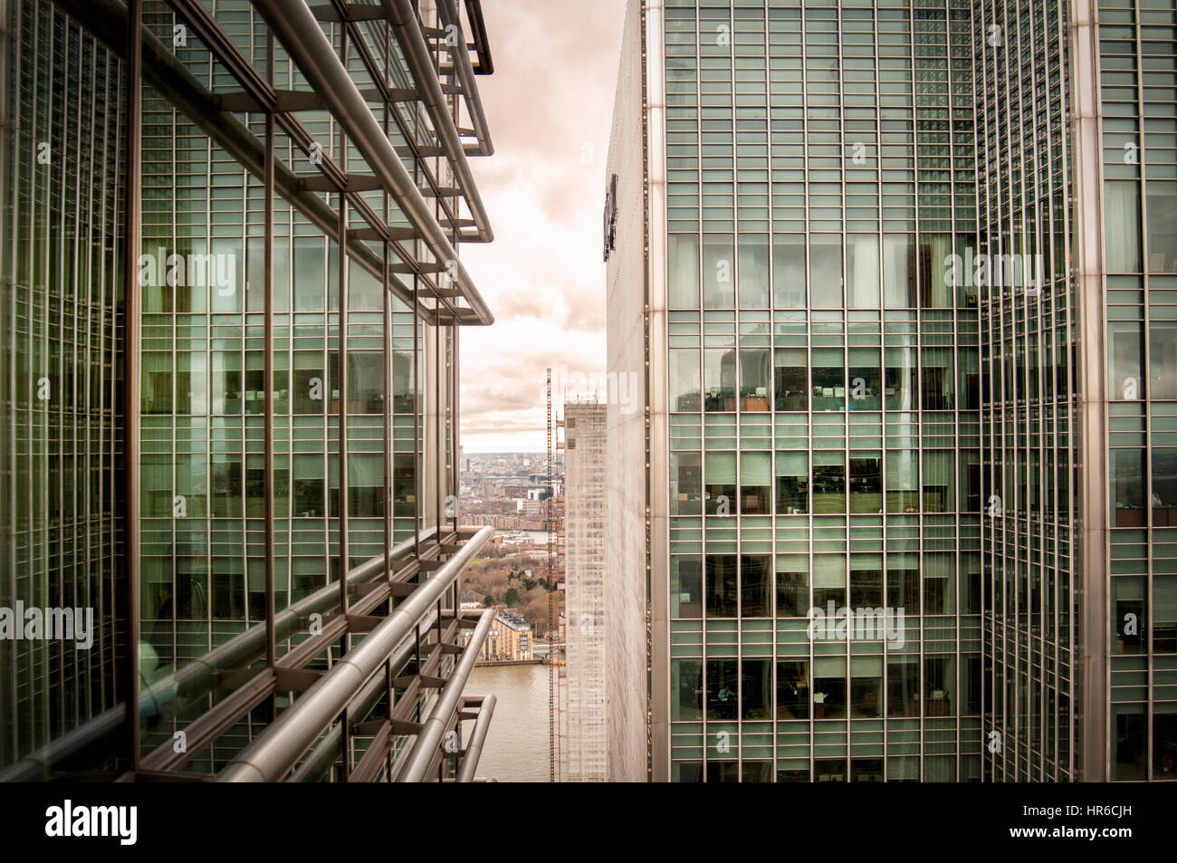 Windows of offices in high rise office buildings, Canary Wharf, London