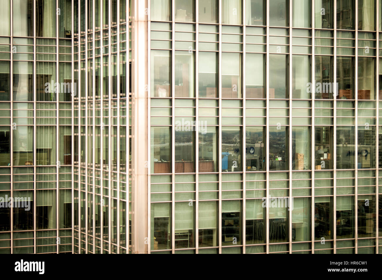 Windows of offices in high rise office buildings, Canary Wharf, London