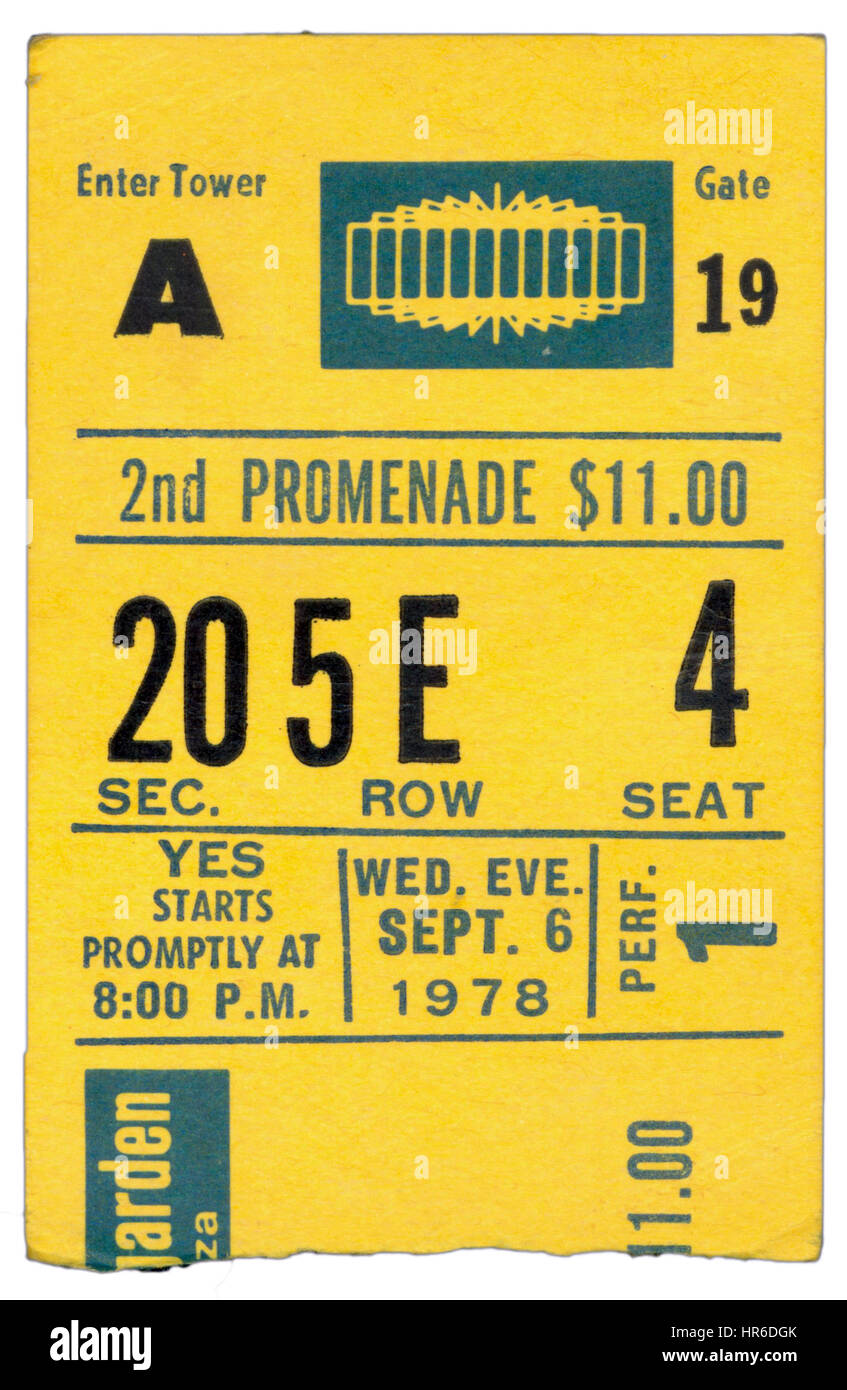 Ticket Stub of Yes performing at Madison Square Garden in New York City ...