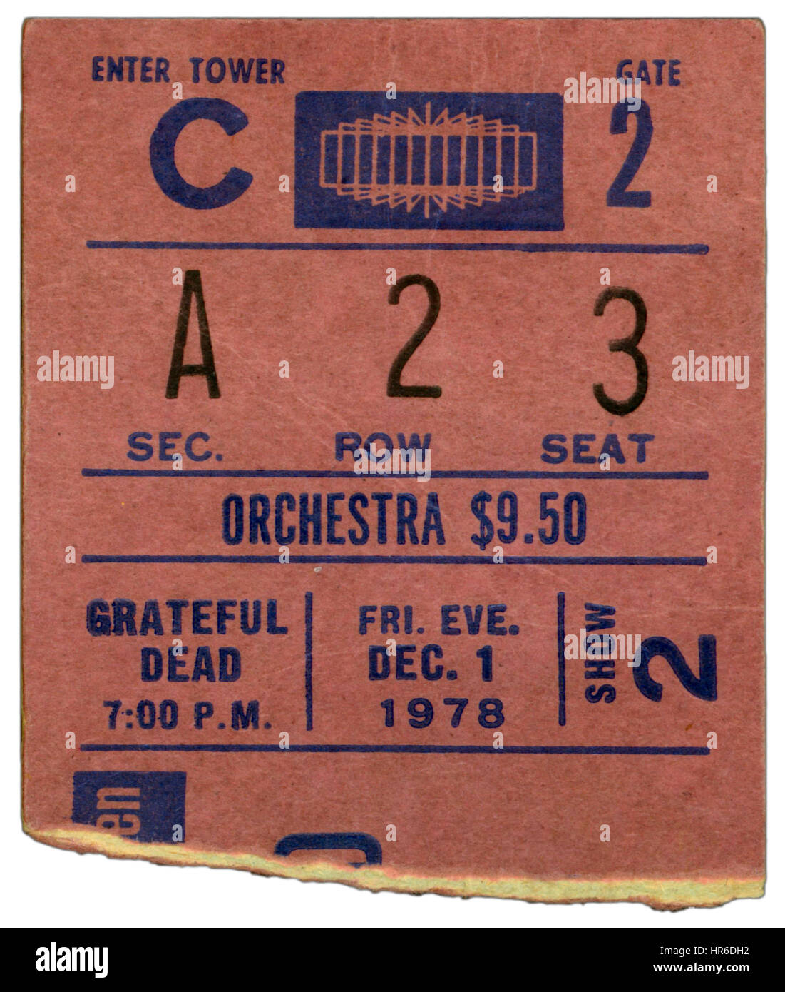 Ticket Stub of The Grateful Dead performing at Madison Square Garden in New York City on December 1st, 1978 Stock Photo