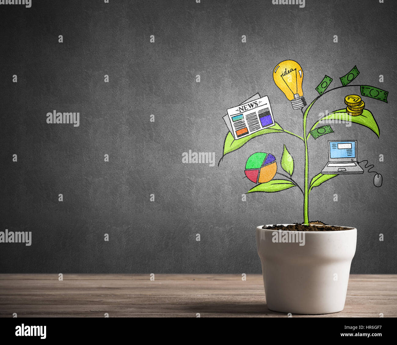Personal Income Tree Drawn income tree in white pot for business investment savings and ...