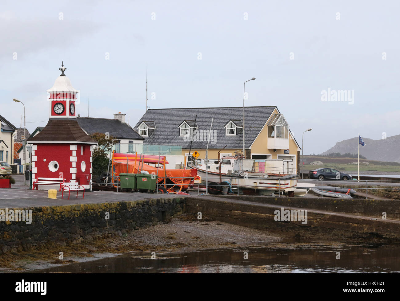 The clock tower at the harbour in Knightstown, Valentia Island, County