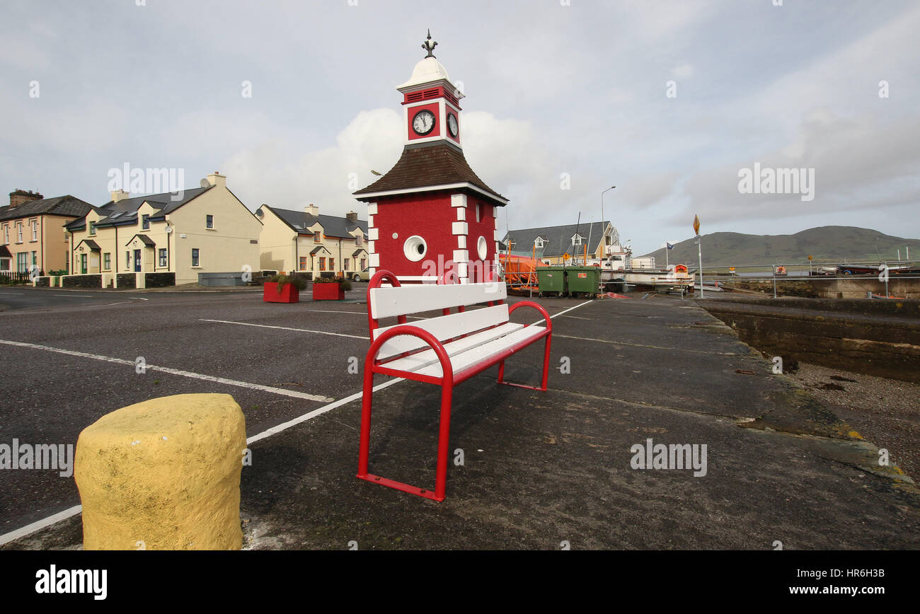 The clock tower at the harbour in Knightstown, Valentia Island, County