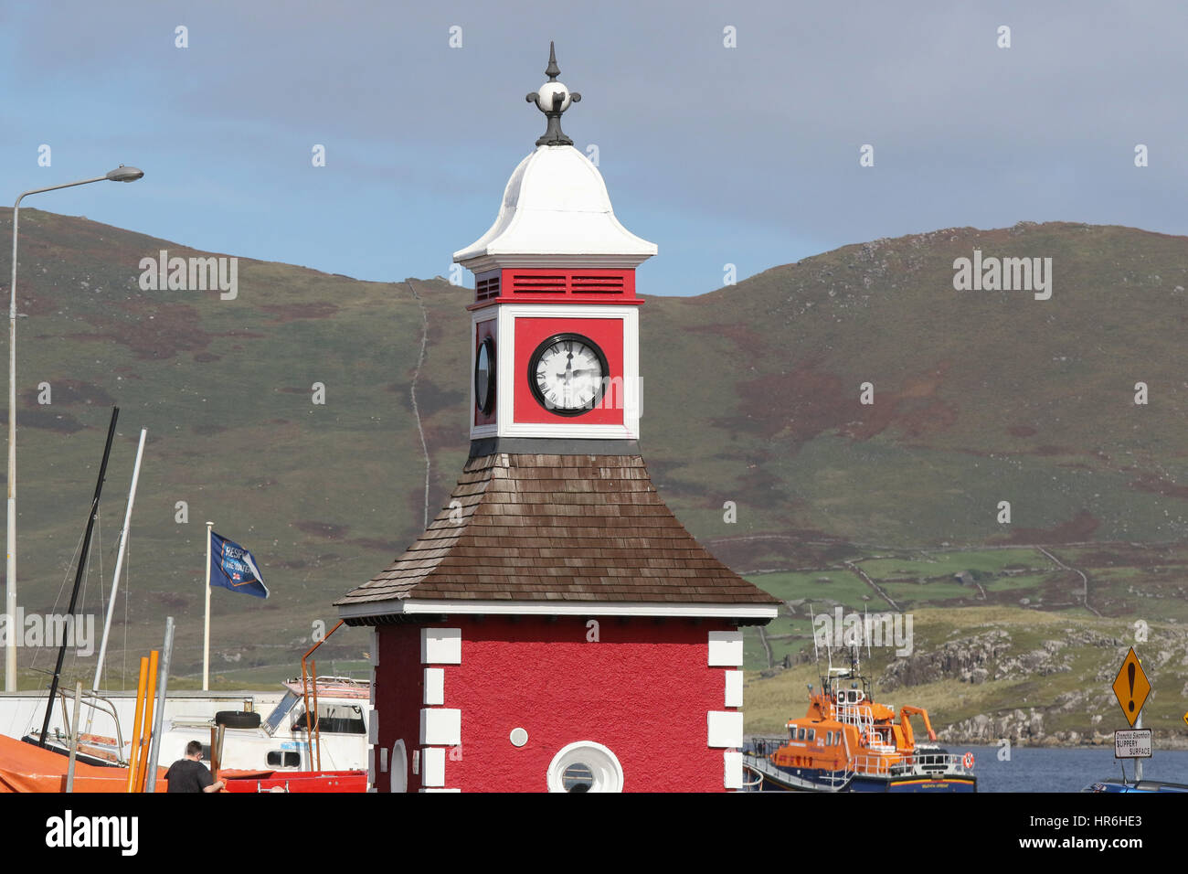The clock tower at the harbour in Knightstown, Valentia Island, County