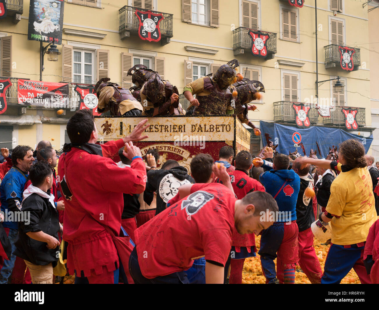 IVREA, ITALY FEBRUARY 27, 2017 The battle of the oranges. The carnival of Ivrea is one of Italy