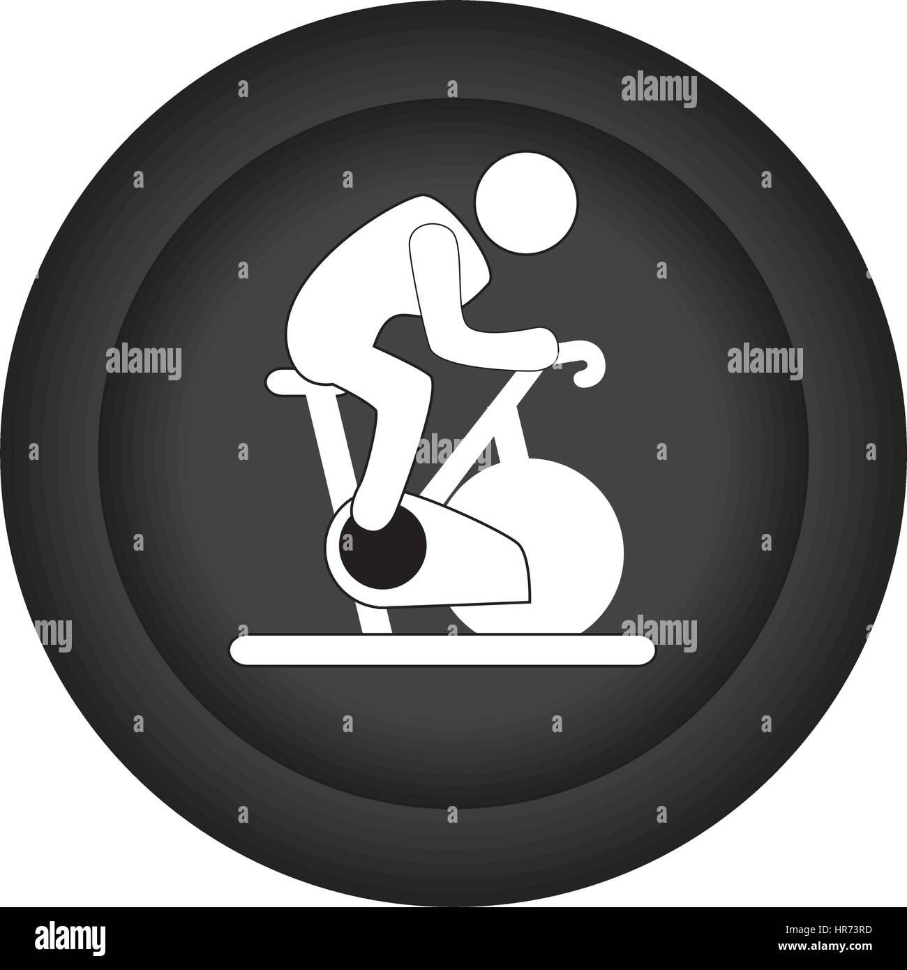 monochrome circular border with silhouette man in spinning bike Stock Vector