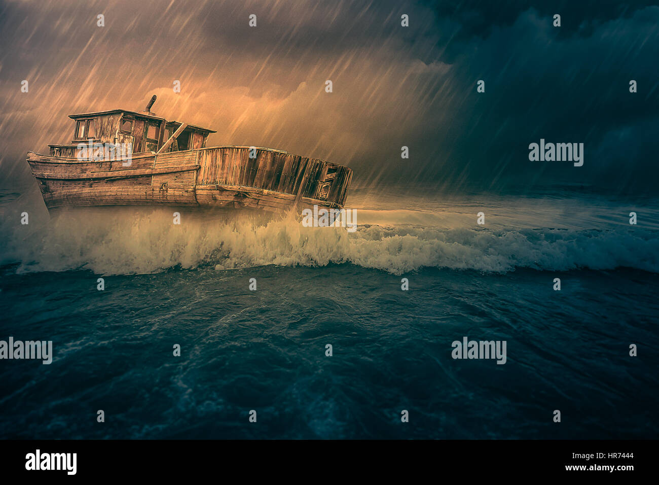 Shipwreck in a big storm Stock Photo
