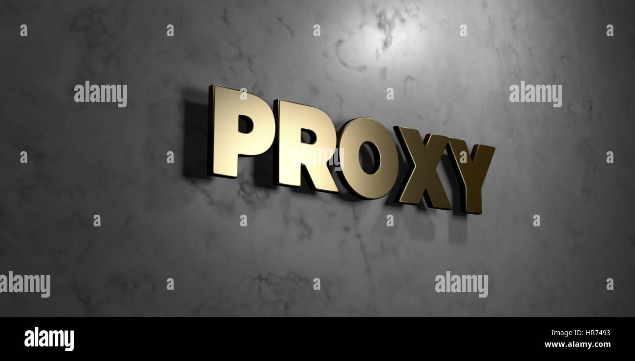 Poxy Sign Proxy - Gold sign mounted on glossy marble wall - 3D rendered royalty ...