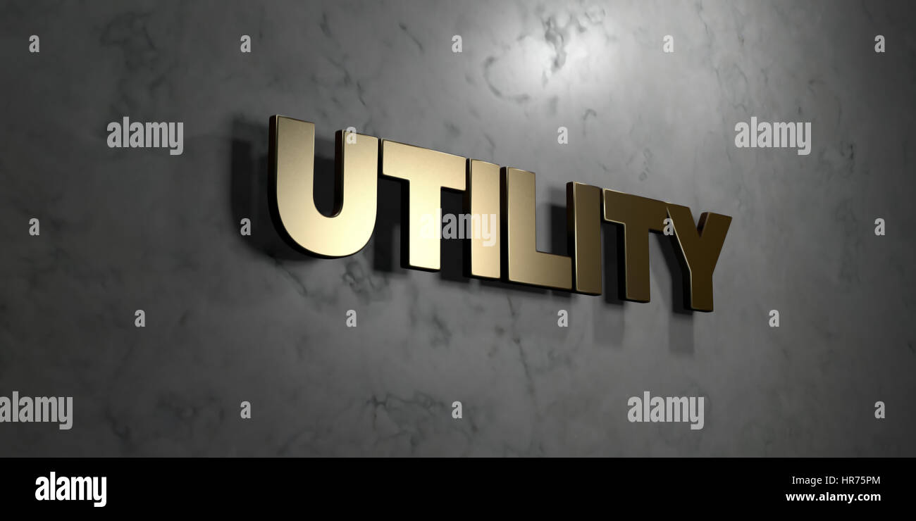 Utility - Gold sign mounted on glossy marble wall - 3D rendered royalty ...