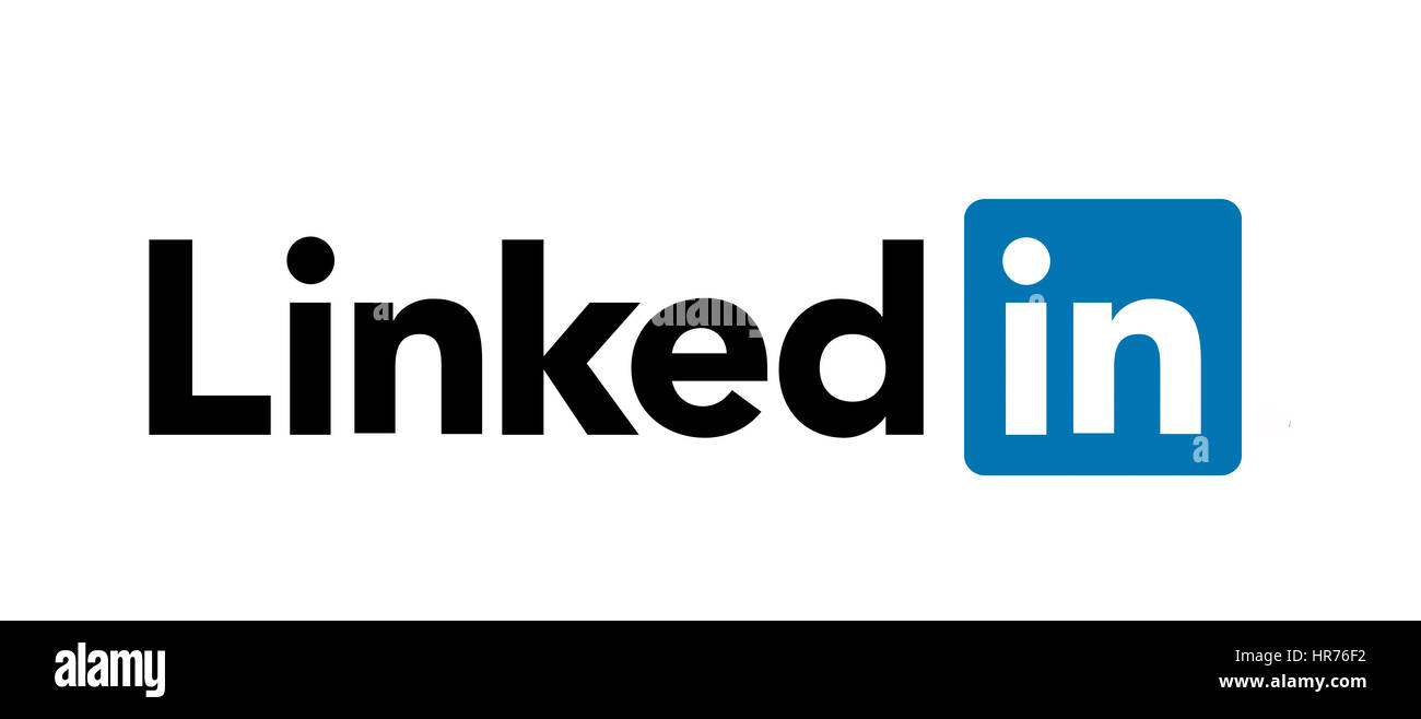 Logo of LinkedIn on white background printed on paper. Stock Photo