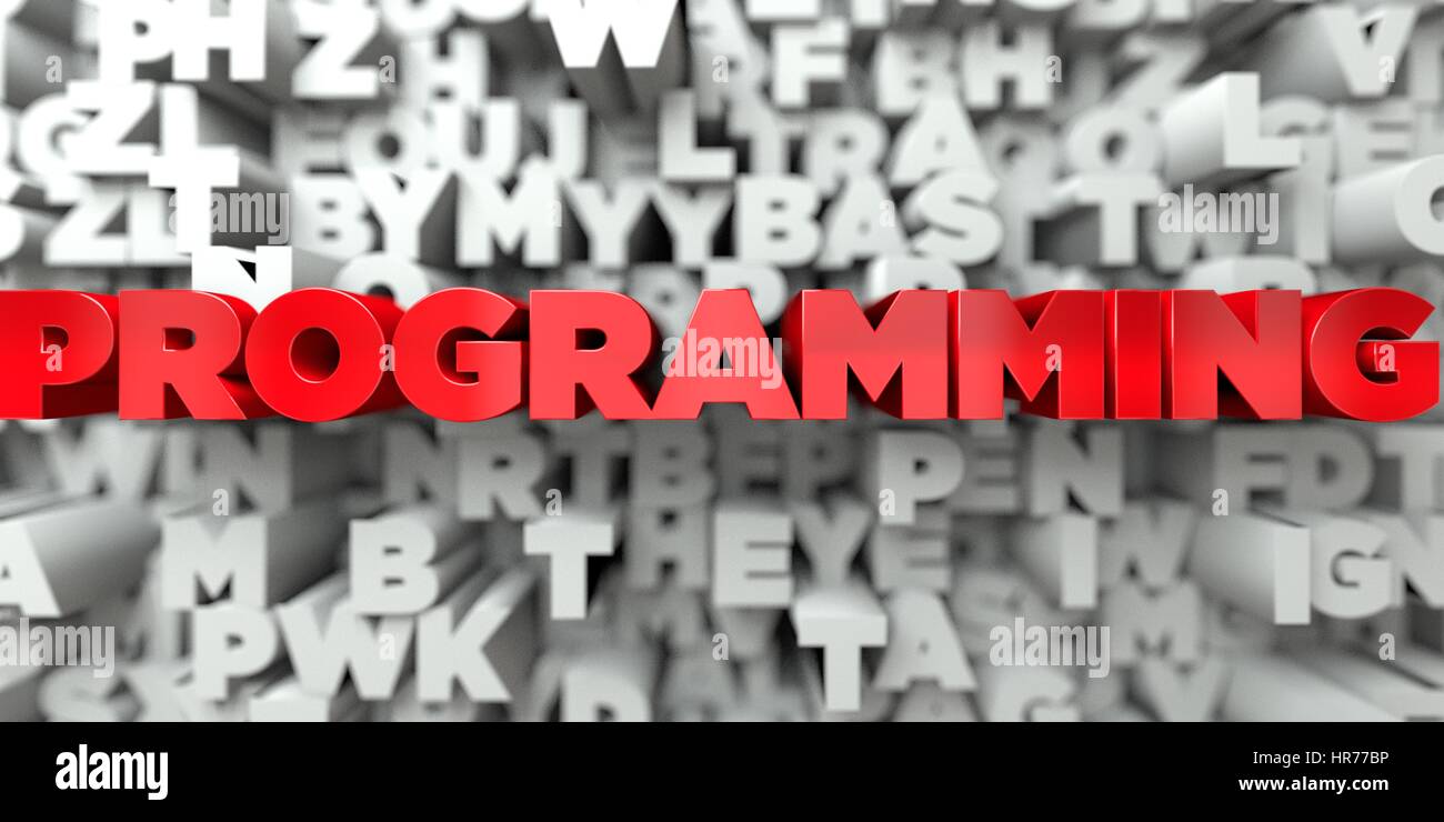 PROGRAMMING - Red text on typography background - 3D rendered royalty ...