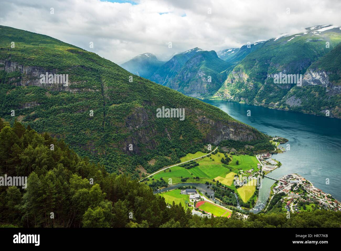 Aurlandsvangen is the Center of the Municipality of Aurland in Sogn og Fjordane County, Norway. Stock Photo