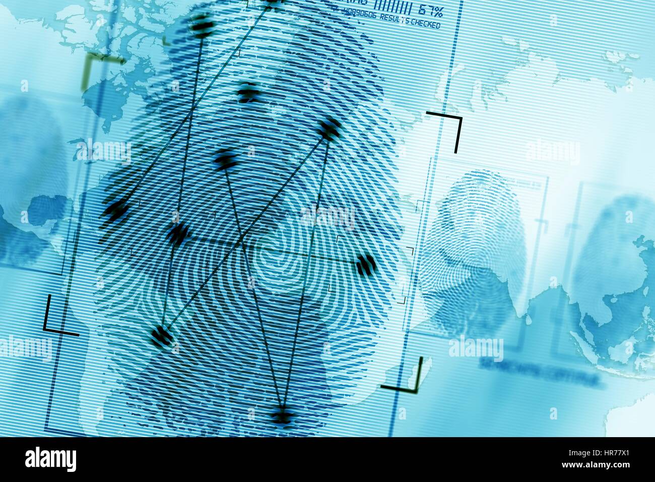 Global Privacy and Security Concept Illustration in Bluish Color Tones. Person Screening. Stock Photo
