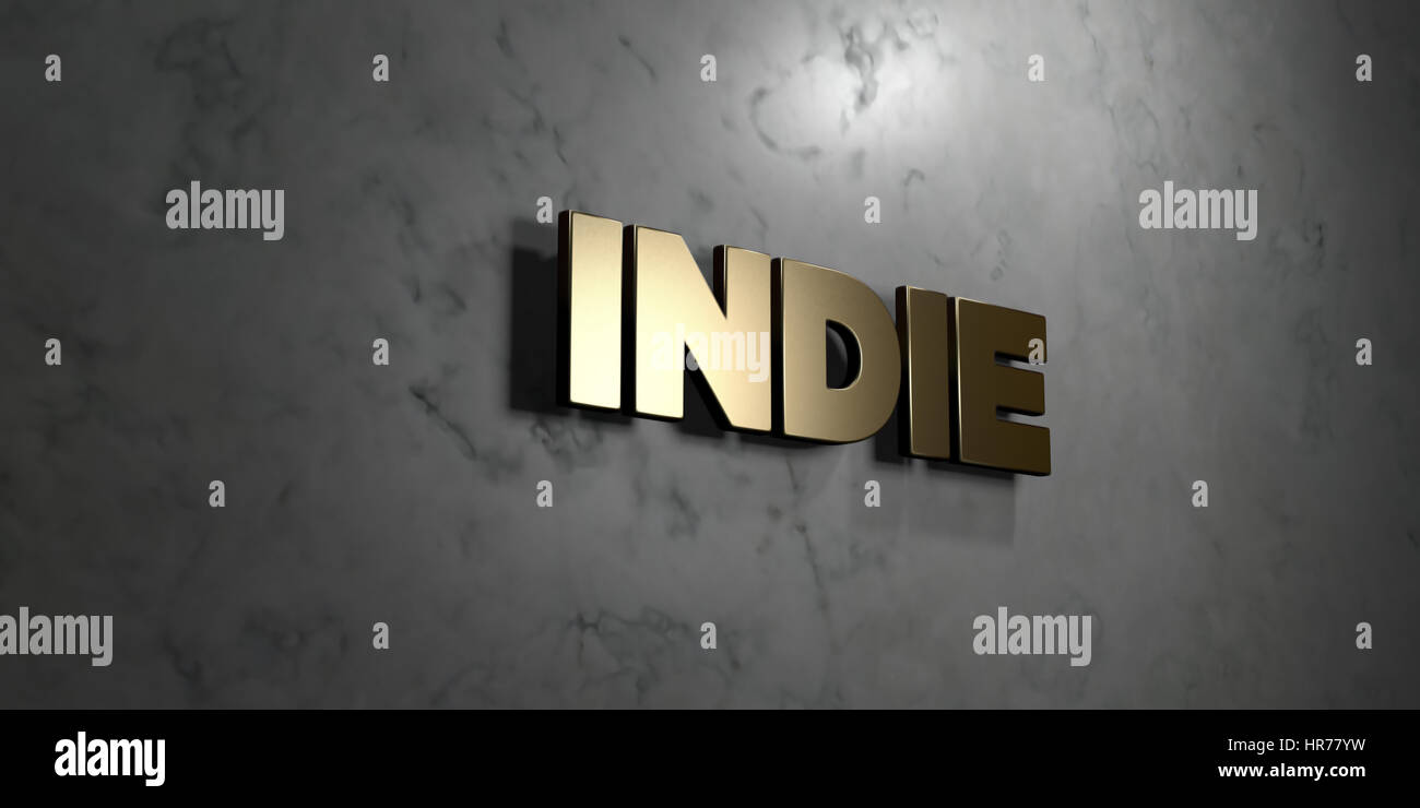 Indie Gold sign mounted on glossy marble wall 3D rendered royalty