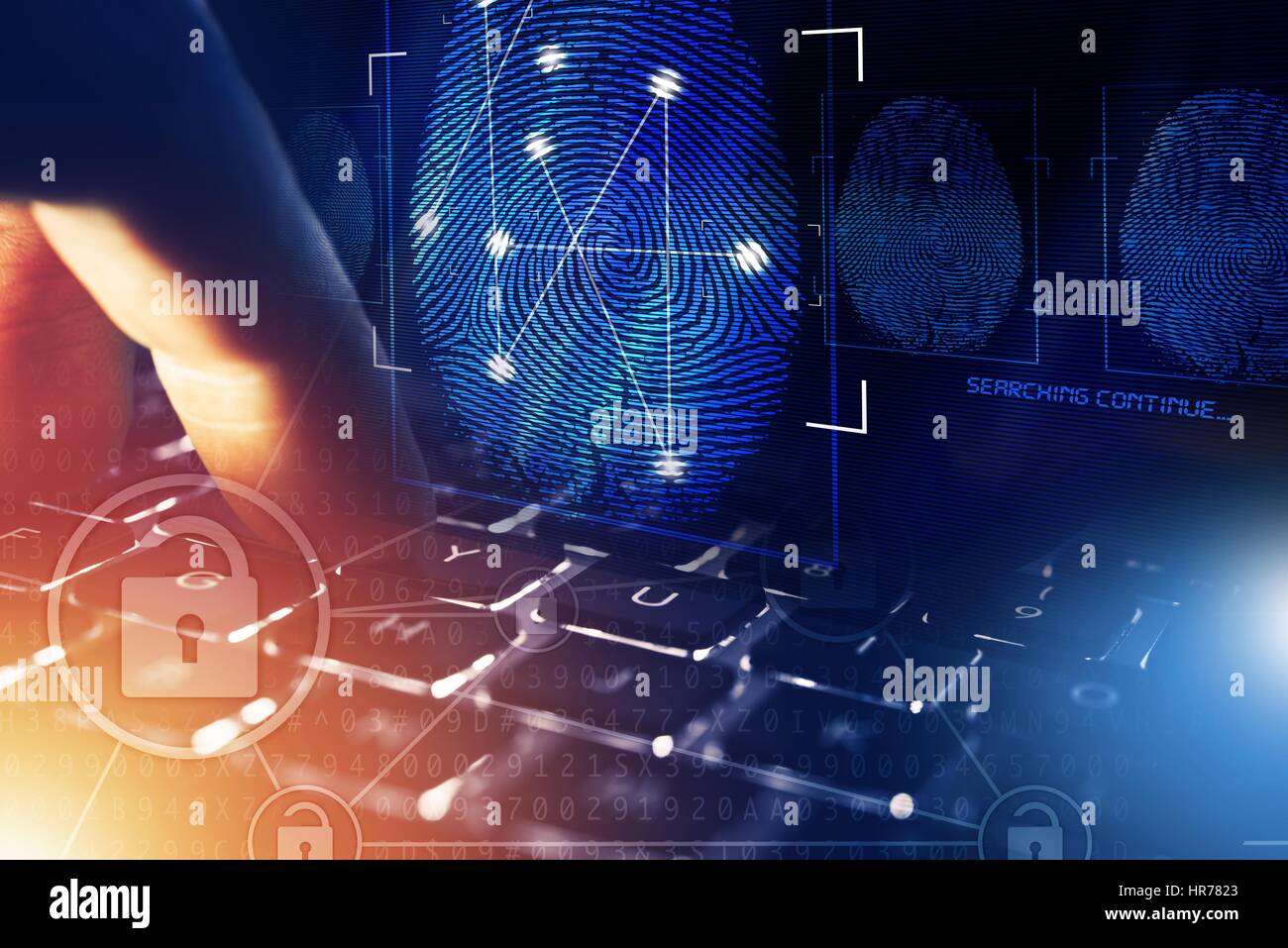 Online Security Check and Privacy Concept. Fingerprint and Computer