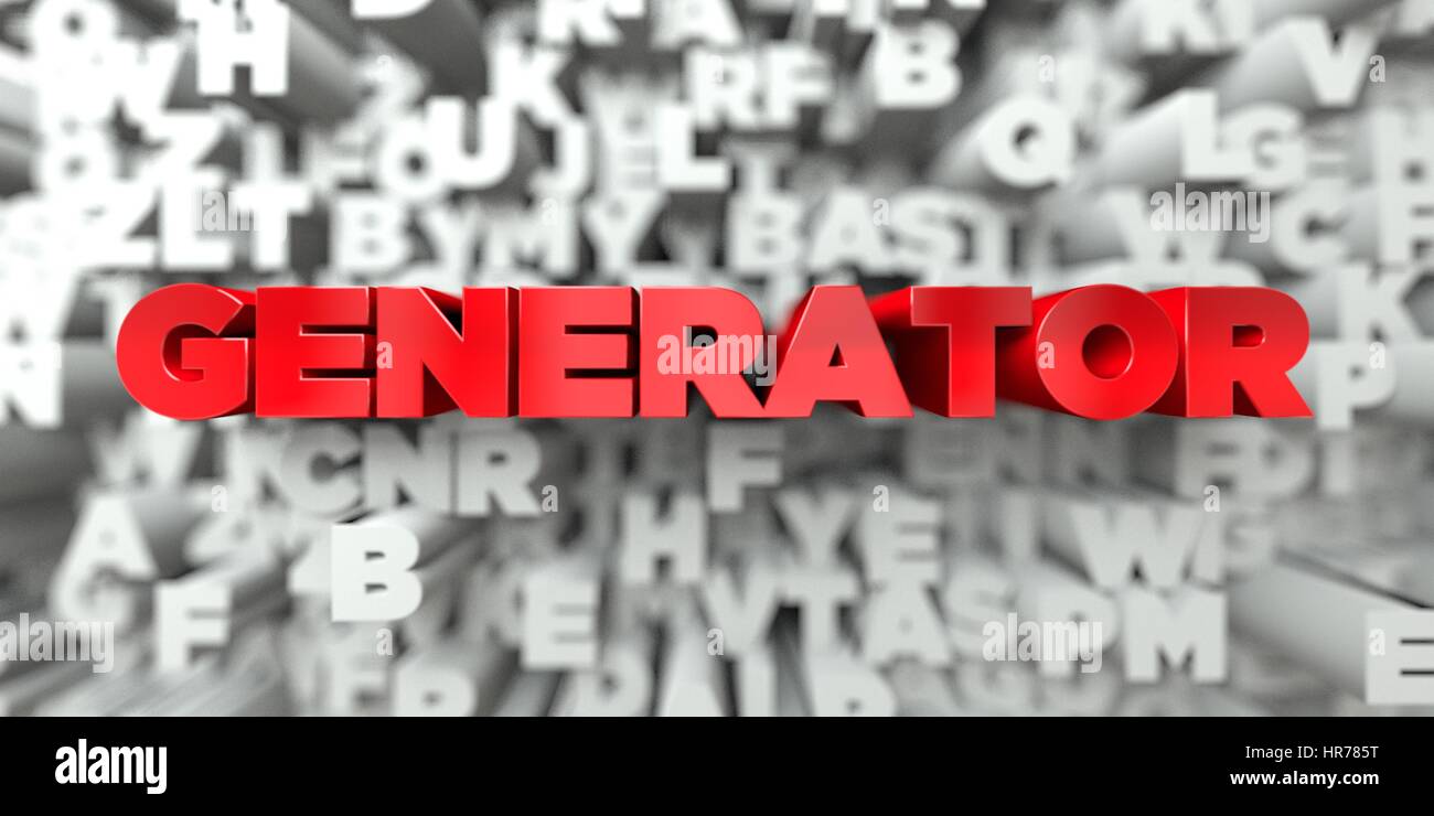 GENERATOR - Red text on background - 3D rendered royalty stock image. This image can be used for an online website banner ad or a pri Photo Alamy