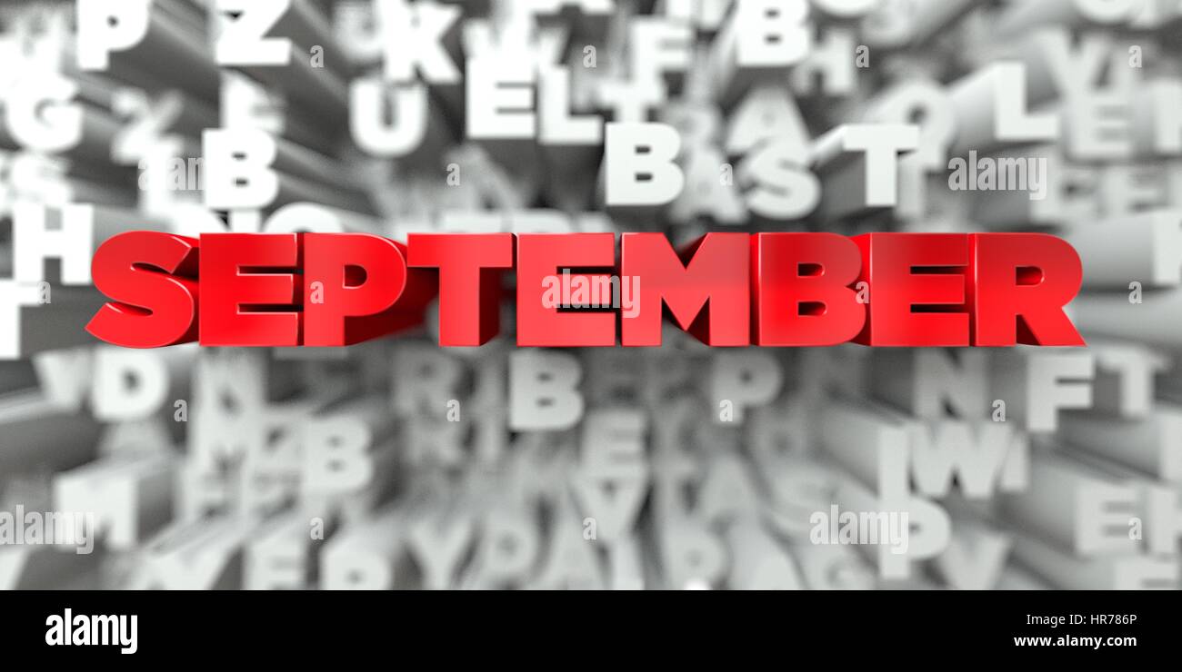 SEPTEMBER - Red text on typography background - 3D rendered royalty ...