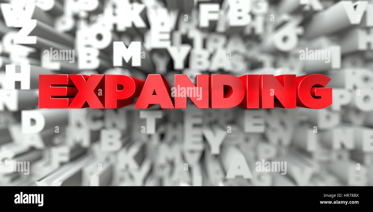 EXPANDING - Red text on typography background - 3D rendered royalty ...
