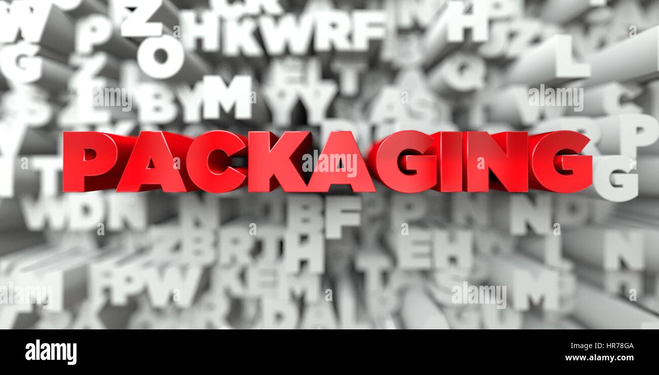 PACKAGING - Red text on typography background - 3D rendered royalty ...