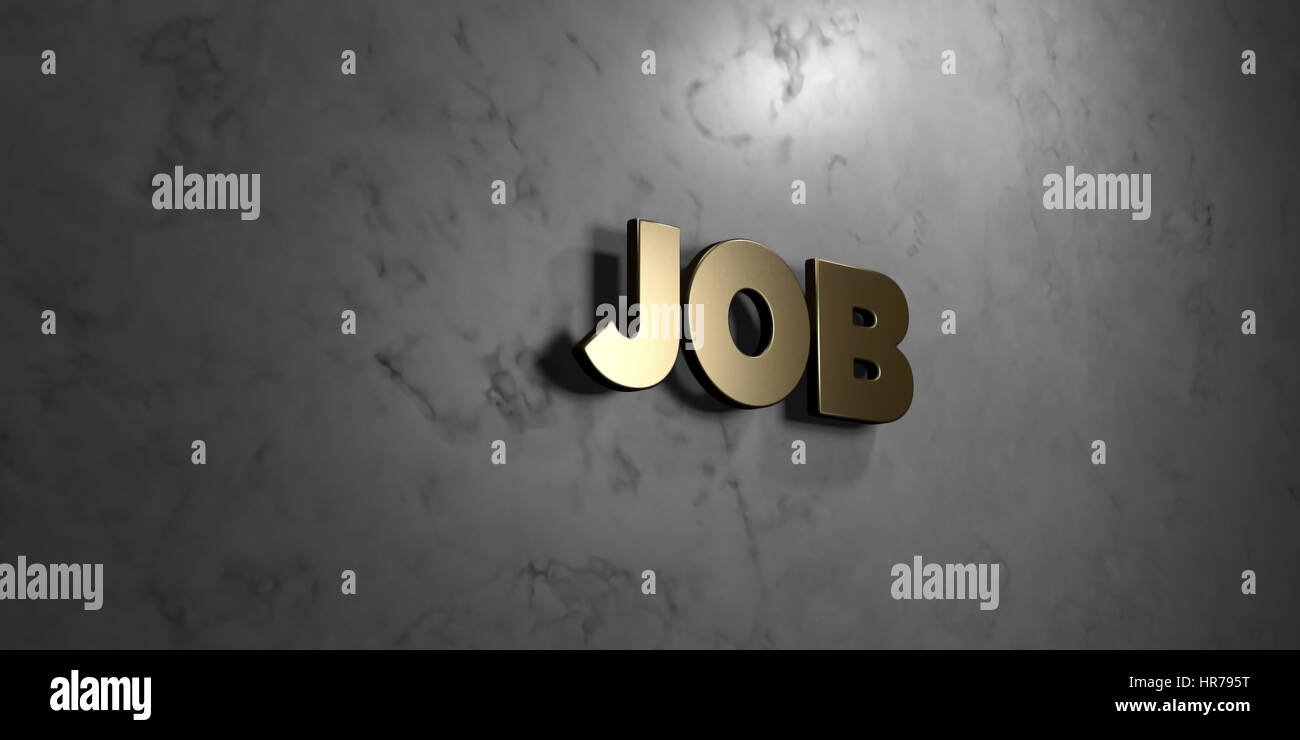 Ptinable Rode Gold Work Signs Job - Gold sign mounted on glossy marble wall - 3D rendered royalty ...
