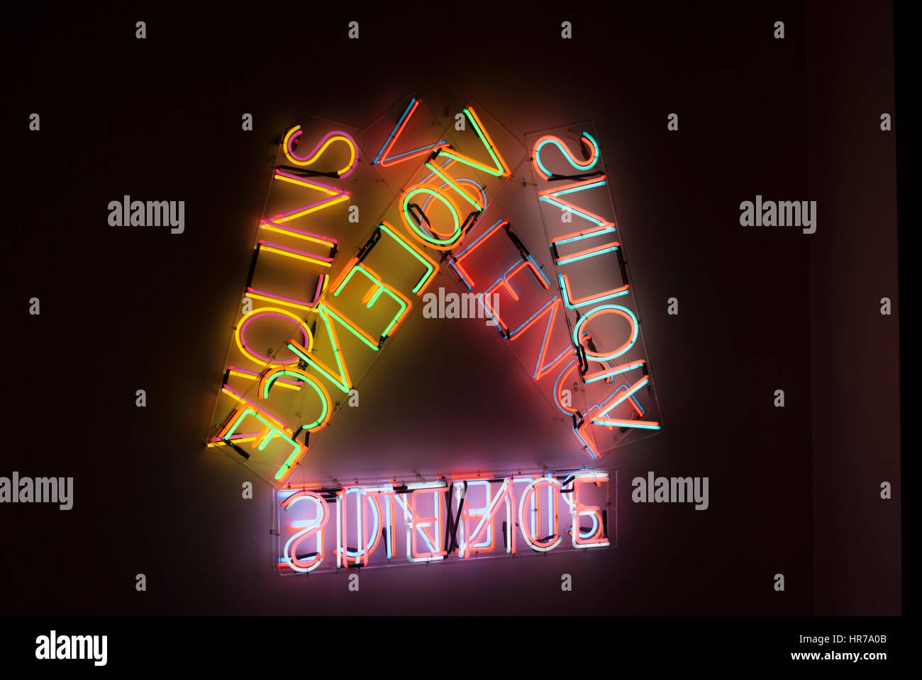 Violins Violence Silence coloured neon sculpture by Brauce Nauman in