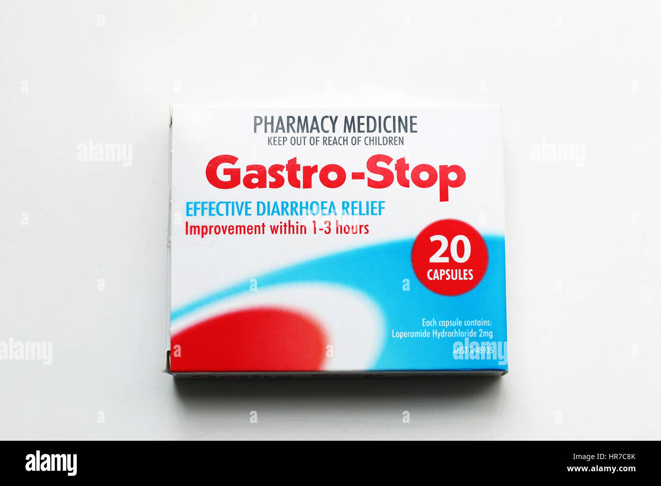 Gastro stop tablets in box packaging Stock Photo