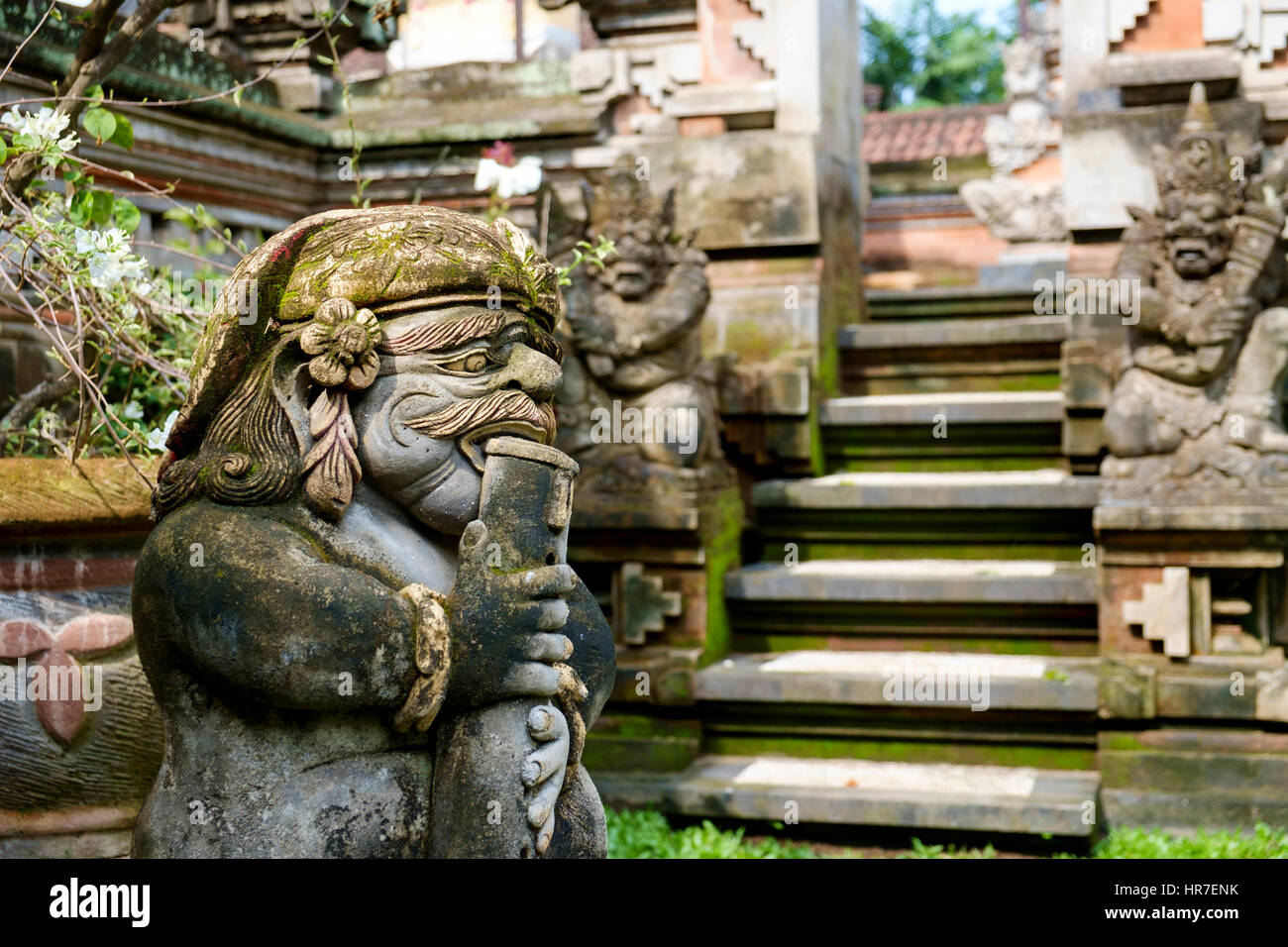 Guardian statue (Bedogol, or Dvarapala) at the gate of a traditional Balinese family compound, Ubud, Bali, Indonesia. Stock Photo