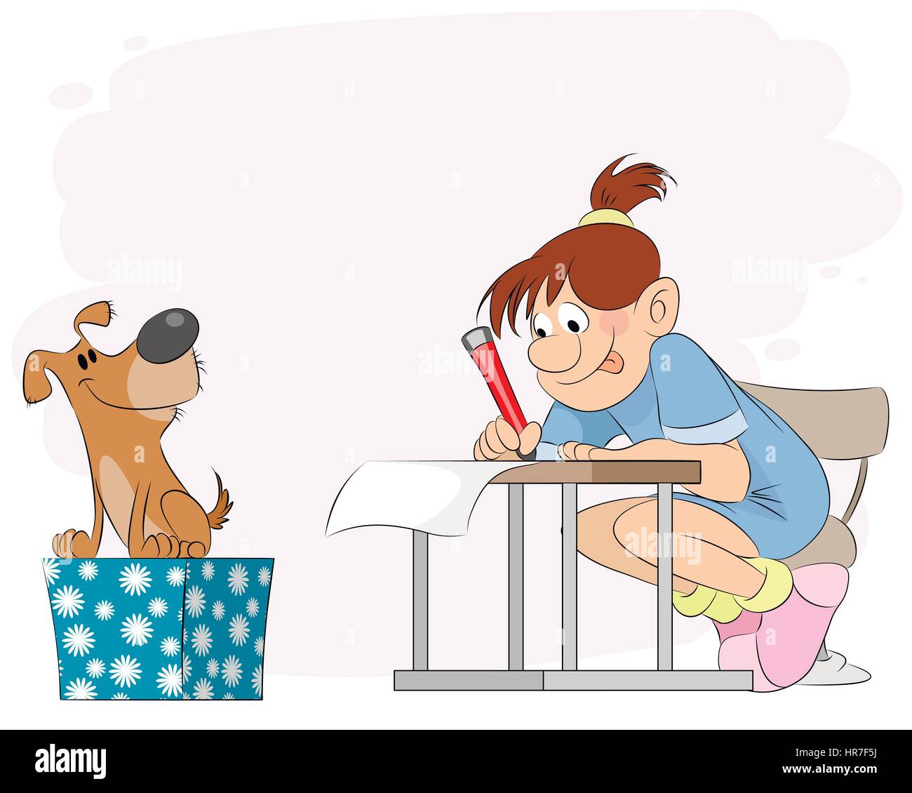 Vector illustration of a girl doing lessons Stock Vector