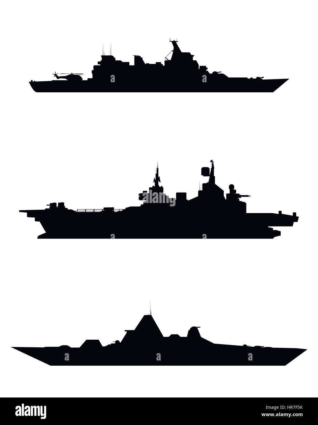 Vector illustration of a three warship silhouette Stock Vector