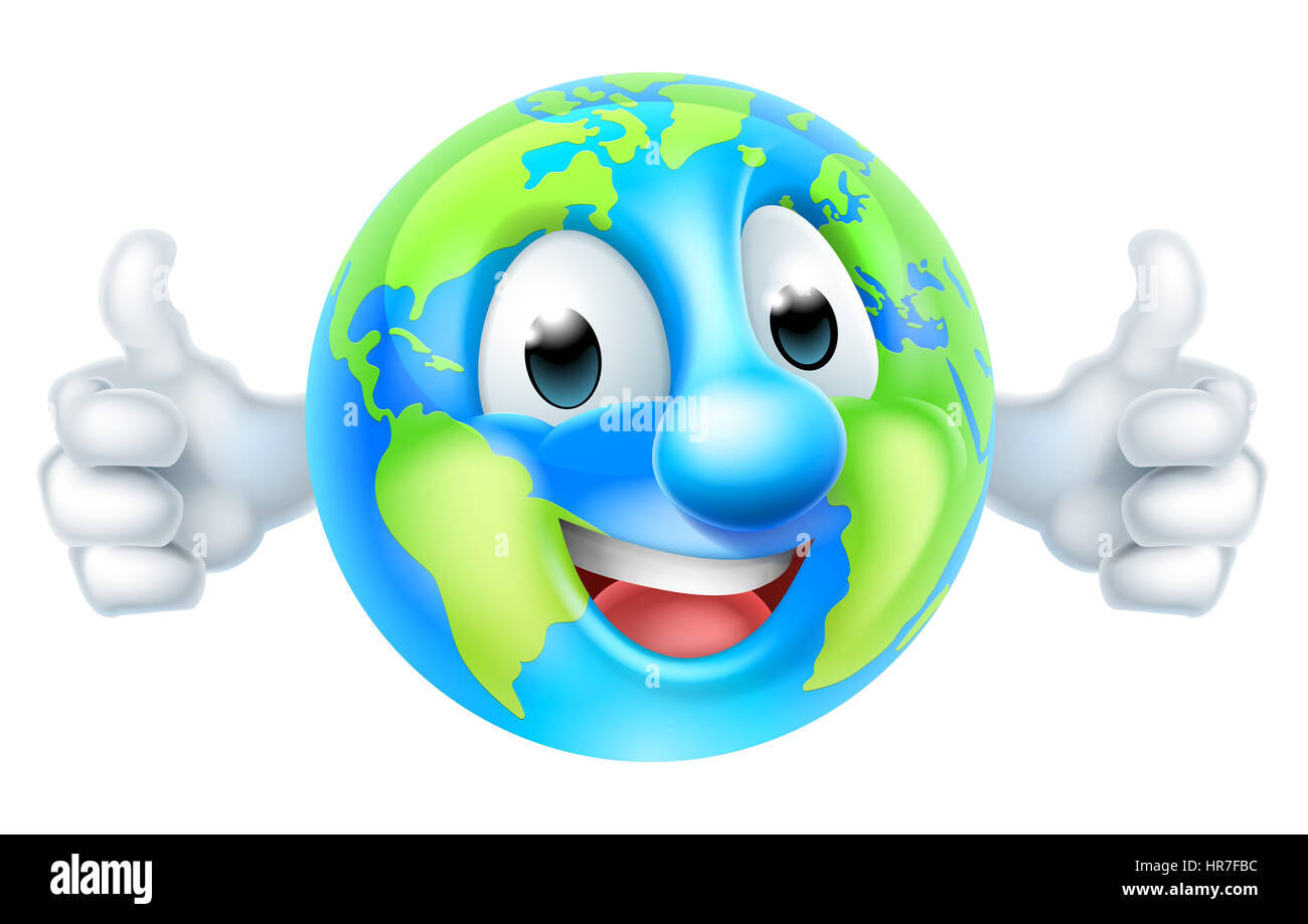 An earth world globe  thumbs up mascot cartoon character Stock Photo
