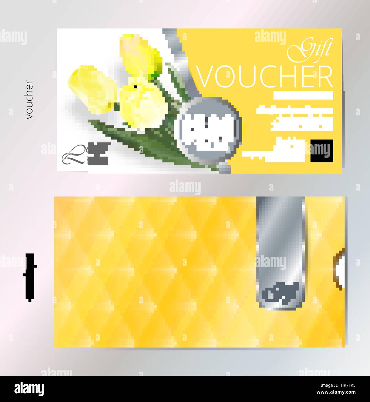 Gift Voucher Template With Yellow Tulip Flowers Vector Abstract