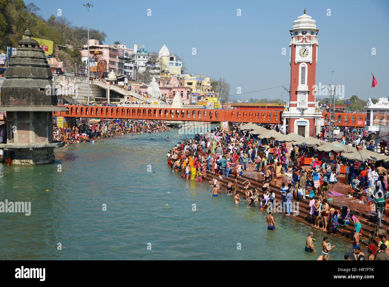 People in ritual bath at the Ganges in the city of haridwar in india Stock Photo