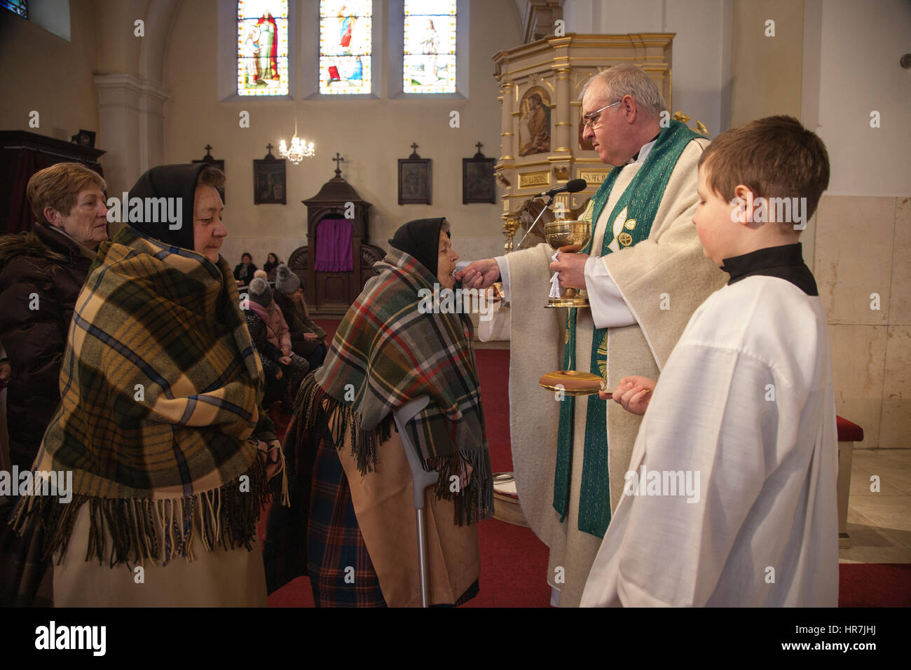 Catholic mass in Tvrdonice church Stock Photo