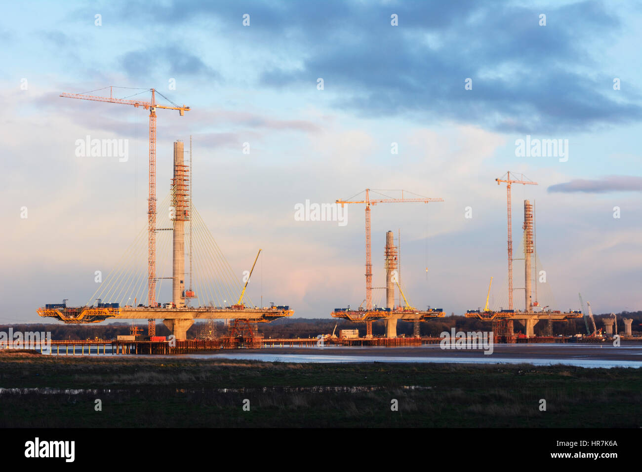 Construction of new Runcorn Widnes Bridge across the River Mersey. The Mersey Gateway Construction Project. Stock Photo