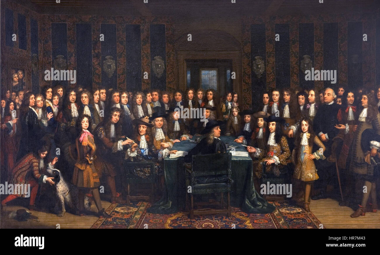 Vrede van Nijmegen - De ondertekening van de Vrede tussen Frankrijk en Spanje door Henri Gascard (1635-1701) Stock Photo