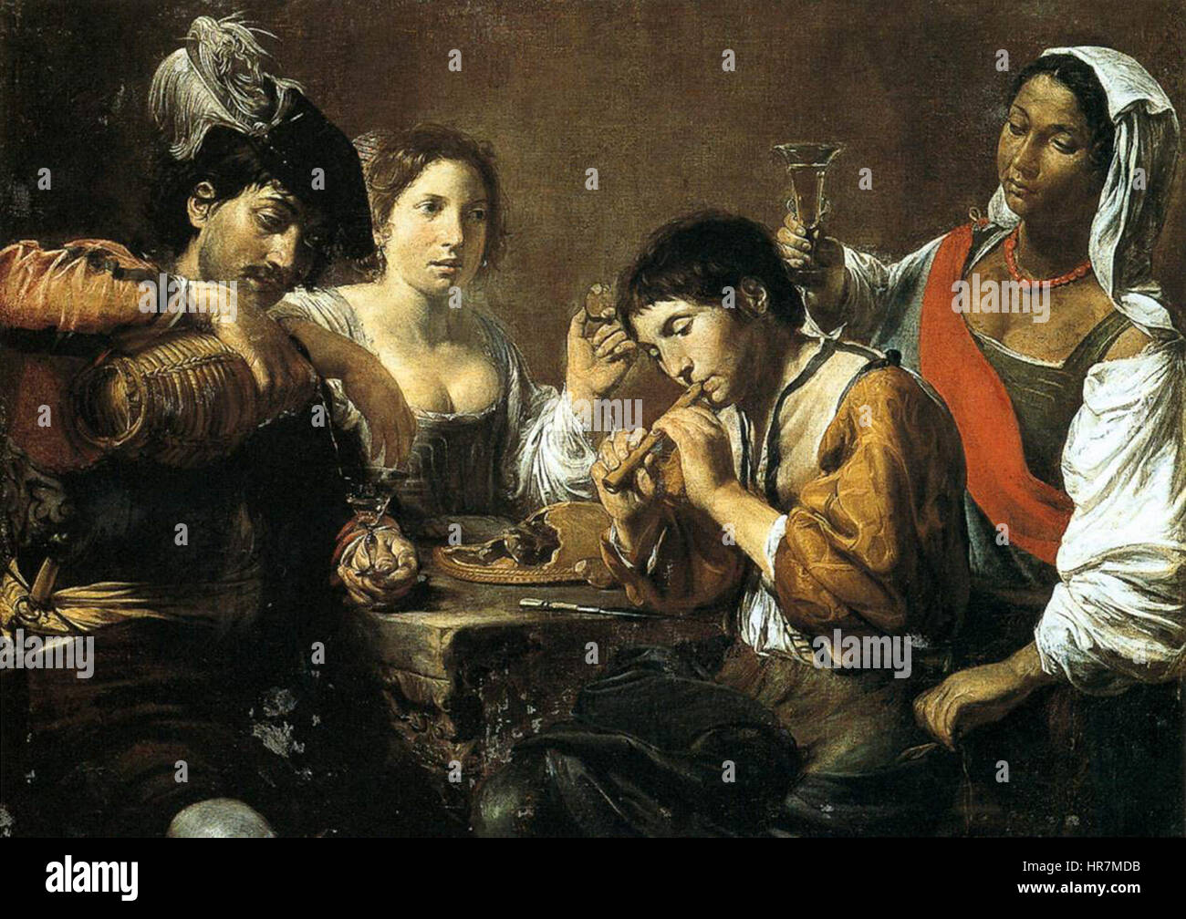 Valentin de Boulogne, Musician and Drinkers Stock Photo