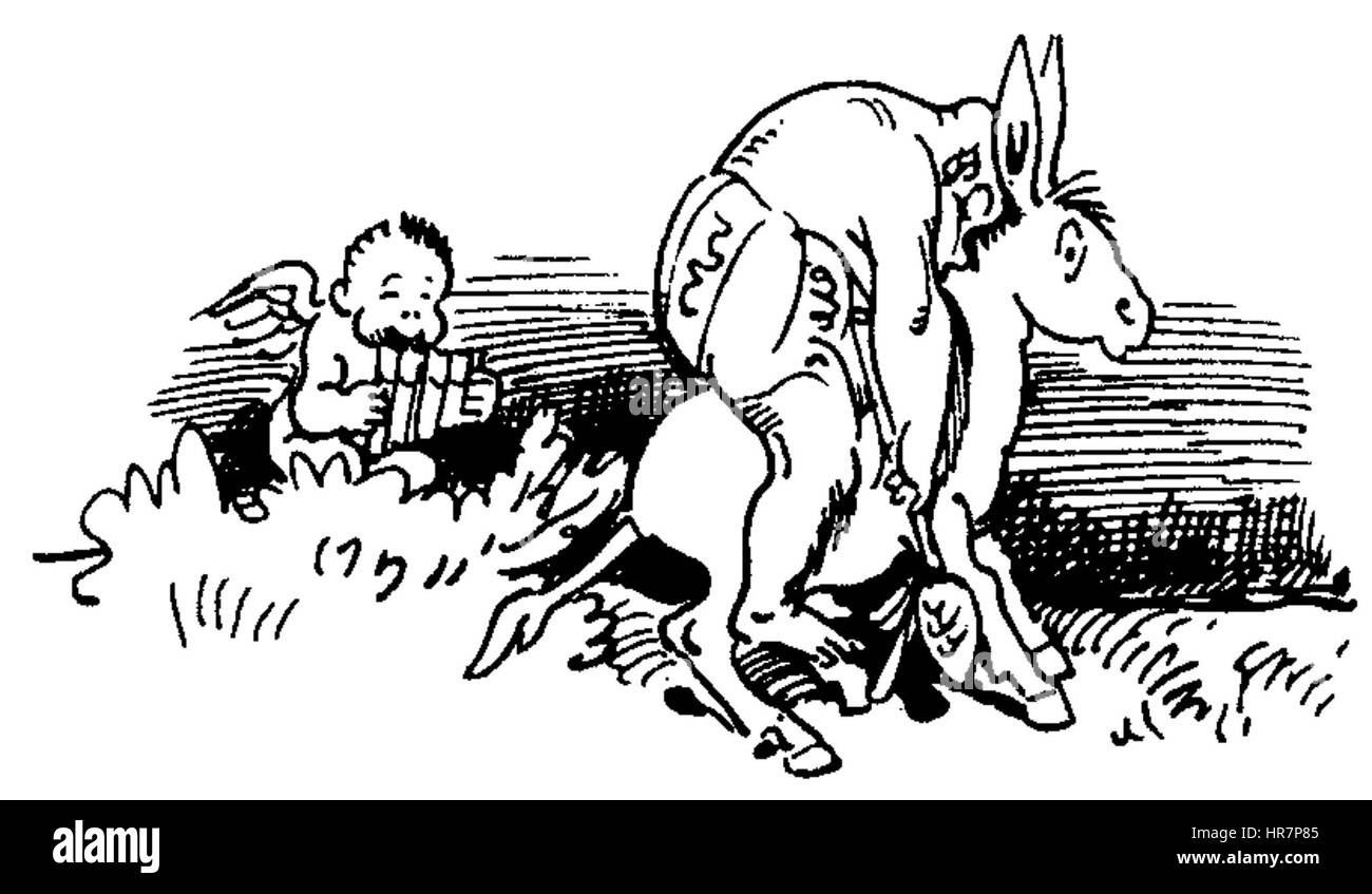 'Der Haarbeutel' (The Hairbag) by W. Busch is a satirical illustration that critiques societal norms and human behavior, using humor and irony. The work embodies Busch’s distinctive style of playful, critical art from the late 19th century. Stock Photo