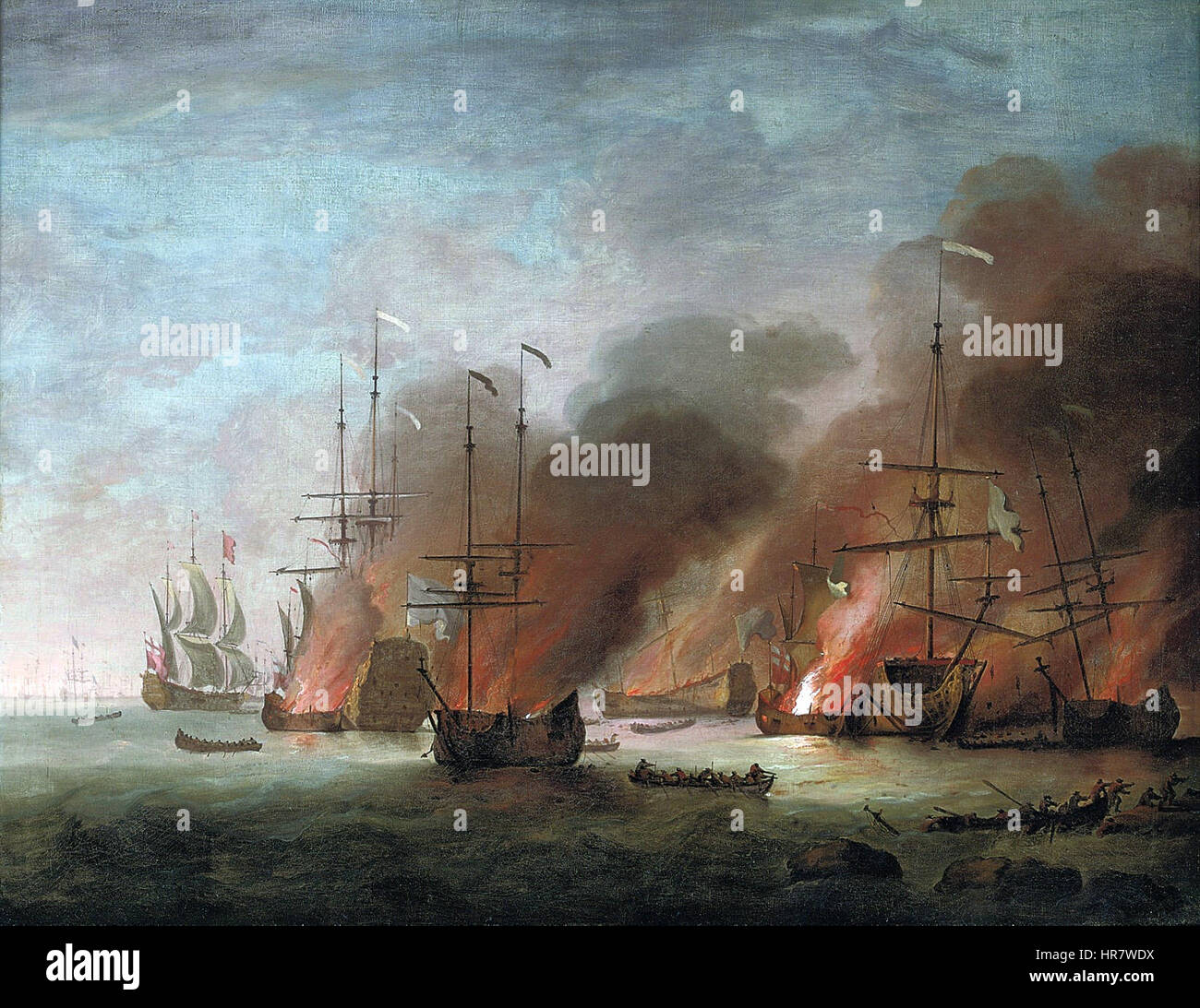 Willem van de Velde de Jonge - Het branden van de Franse vlaggenschip  Soleil Royal in Cherbourg Bay tijdens de langdurige strijd van La Hogue,  22-24 mei 1692 Stock Photo - Alamy