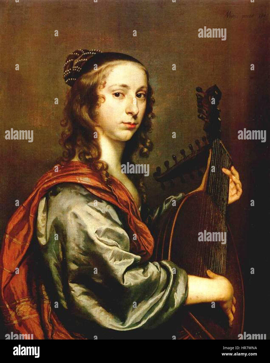 Woman playing the lute Stock Photo Alamy