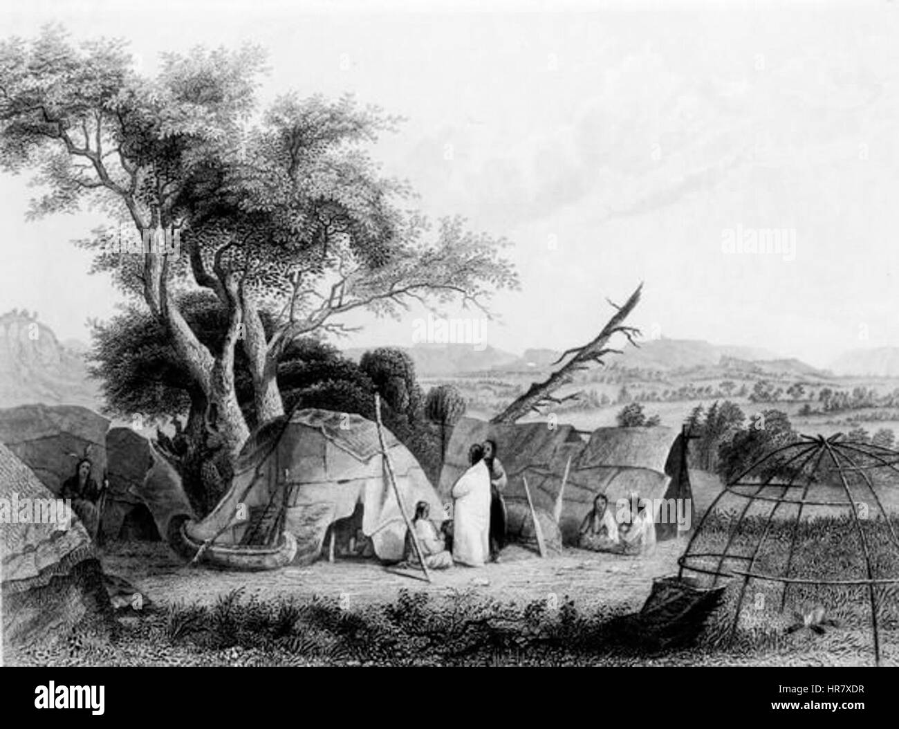 The Winnebago Wigwam is a traditional Native American structure used by the Winnebago people. This type of wigwam was typically made of wooden frames covered with bark or mats, providing shelter in different seasons. Stock Photo