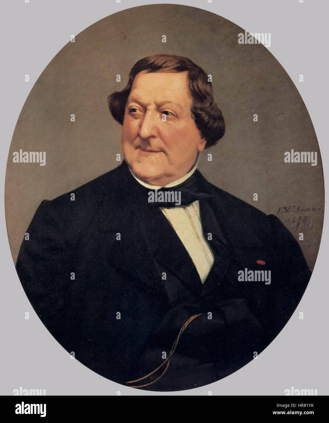 Vito d' Ancona’s portrait of Gioacchino Rossini captures the Italian composer in a dignified manner. Known for his operatic works, Rossini’s features are rendered with a focus on his intellectual presence and artistic genius. Stock Photo