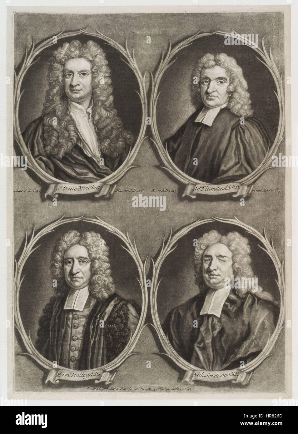 Worthies of Britain' (Sir Isaac Newton; Edmond Halley; Nicholas Saunderson; John Flamsteed) by John Bowles Stock Photo