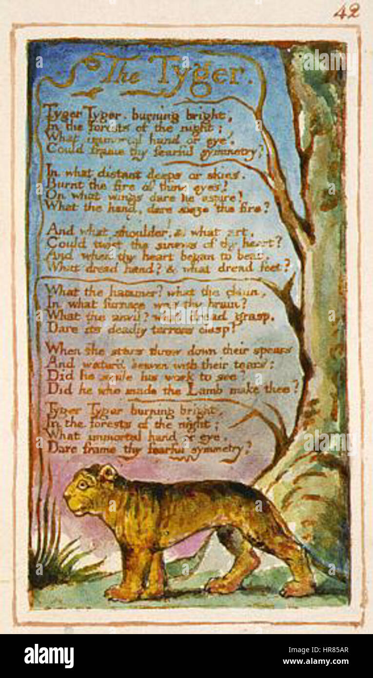 Songs of Innocence and of Experience, copy AA, 1826 (The Fitzwilliam Museum) object 24 The Tyger Stock Photo