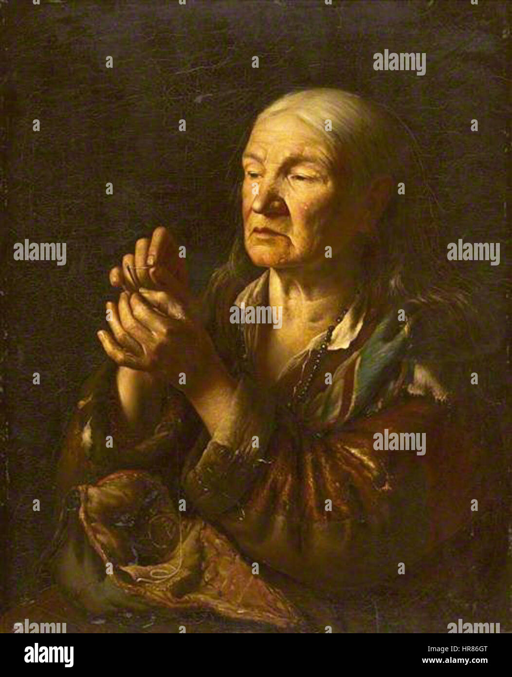Vincent Slendzinski Grandmother Threading a Needle 1860 LMA Stock Photo Alamy