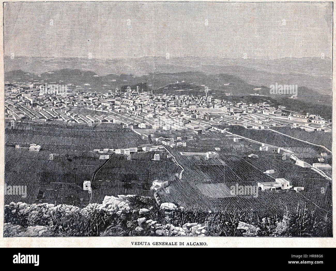 Veduta di Alcamo (stampa antica del 1900) Stock Photo