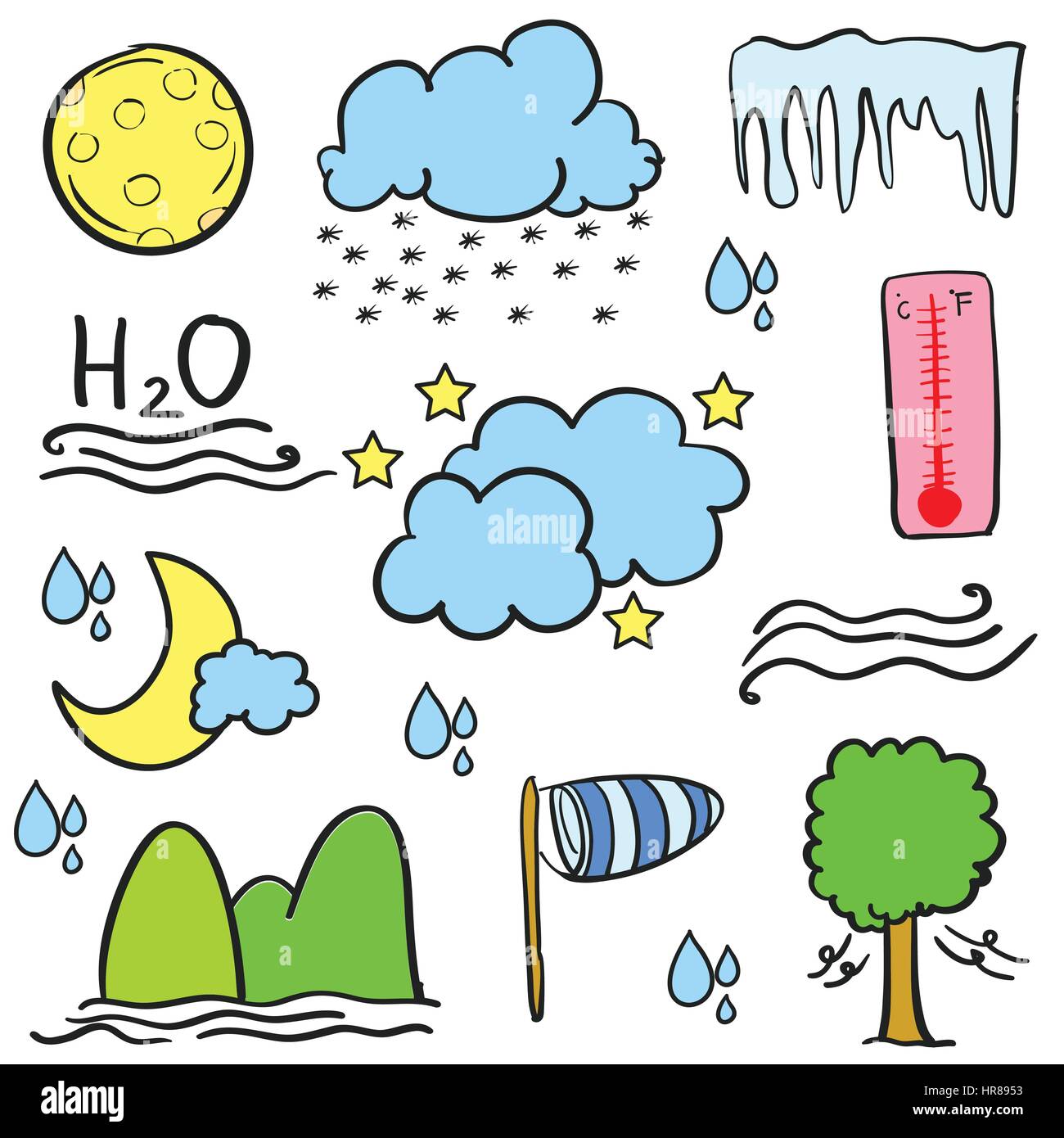 Collection of weather element doodles Stock Vector Image & Art - Alamy
